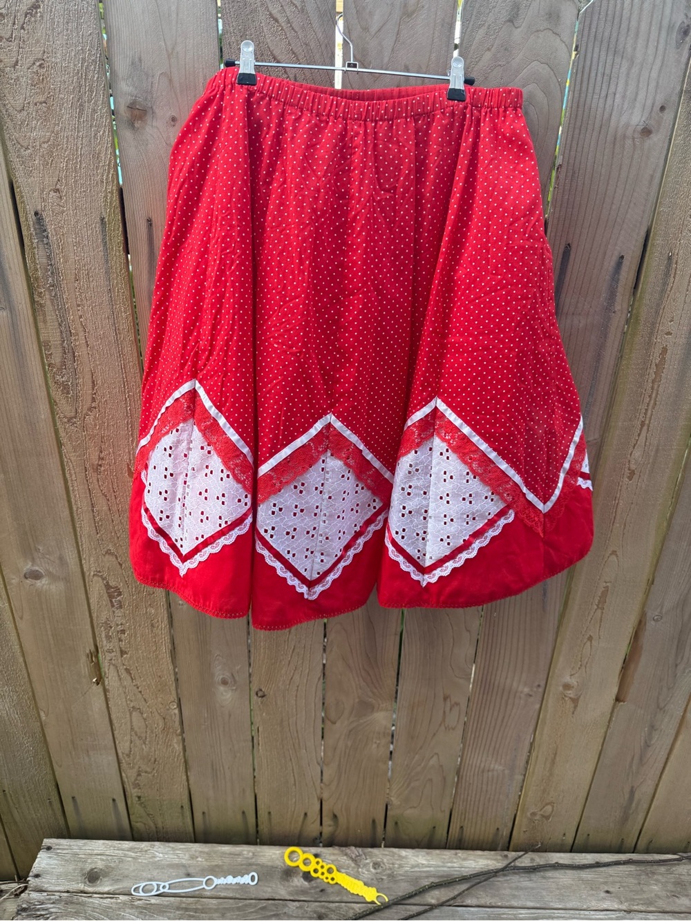 Vintage-1960-1970s Red Polka Dot Circle Skirt with Eyelet Insets